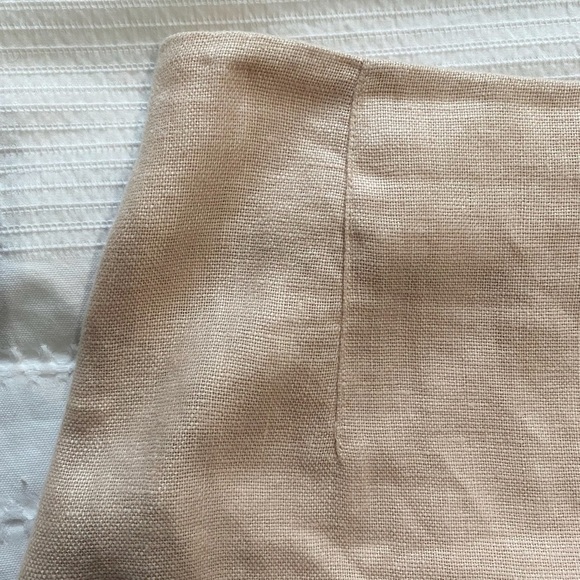 KOKOMARINA LINEN SOFT PINK FAUX WRAP CROSS OVER FRONT SLIT HIGH RISE MIDI SKIRT - Picture 6 of 11